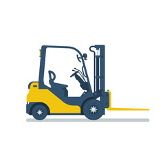 Forklift truck isolated on white background. Template for delivery, logistics, and shipping cargo. Vector illustration flat design.