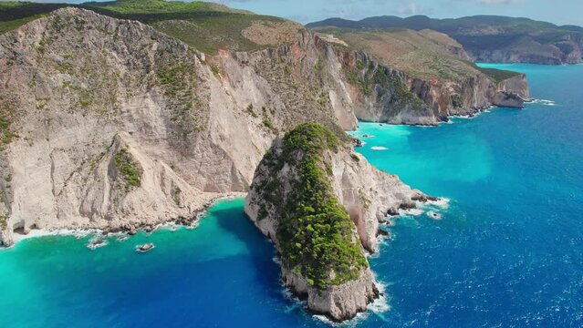 Aerial view of Plakaki Rocks on Zakynthos Island, Ionian sea, Greece.