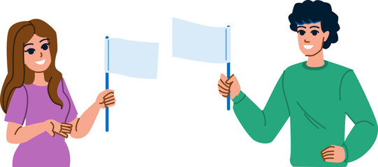 holding flag empty vector. man, crowd banner, person demonstration, silhouette, group human, freedom strike holding flag empty character. people flat cartoon illustration