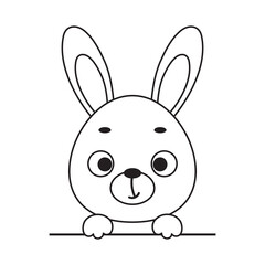 Coloring page cute little hare head. Coloring book for kids. Educational activity for preschool years kids and toddlers with cute animal. Vector stock illustration