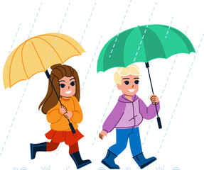 kid umbrella vector. rain child, cute girl, happy weather, autumn boy, season young, children rainy kid umbrella character. people flat cartoon illustration