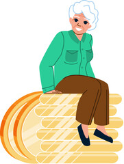 old woman money vector. senior old, man finance, business grandmother, cash happy, retirement coin old woman money character. people flat cartoon illustration