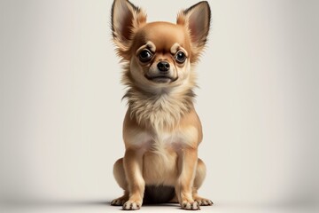 Golden and yellow chihuahua sitting with a light color background. Generated by AI.