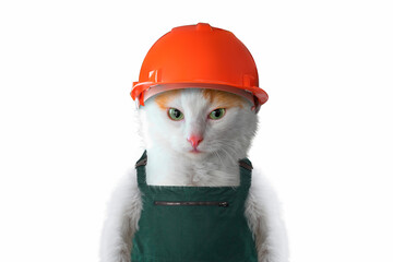 builder cat. cute cat in a construction helmet and overalls.