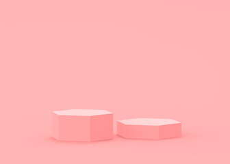 Abstract 3d pink hexagon podium minimal studio background.