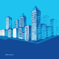 Obraz premium City scape free hand drawing. Vector and illustration