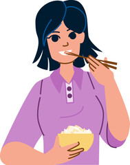 rice eating vector. food asian, dinner healthy, diet cuisine, meal nutrition, grain organic ingredient rice eating character. people flat cartoon illustration