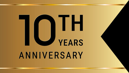 10th Anniversary. Anniversary template design with golden text and ribbon for birthday celebration event. Vector Template Illustration