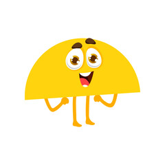 Semicircle math shape character, funny geometric figure personage. Isolated vector yellow object with cute face. Kids education, school learning, mathematics and geometry lessons, educational classes