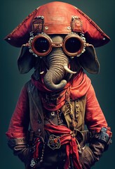 Fototapeta na wymiar Portrait of a funny Pirate Elephant . Generative AI