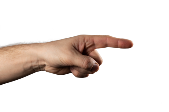Man finger pointing at something in a low key. png