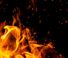 fire flame with sparks on black background