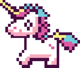Pixel art 8bit of a colorful unicorn