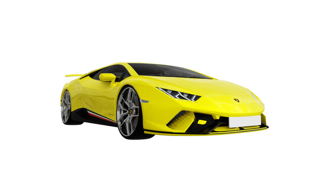 Yellow Lamborghini Huracan Performant Sports Car Isolated On White, PNG TRANSPARENT