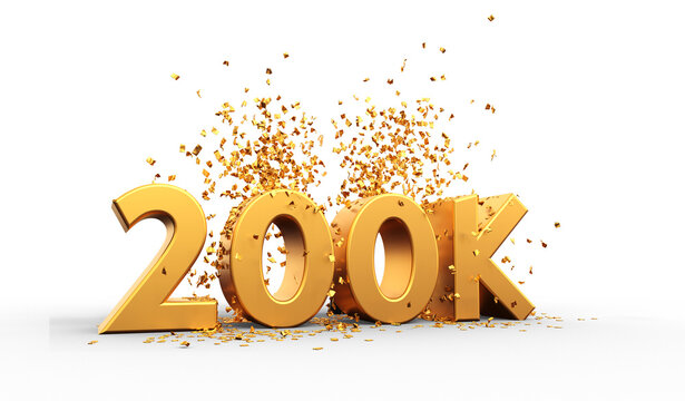 200K thank you illustration with golden text and confettis - transparent background