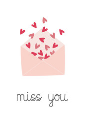 Valentine's Day greeting card. Hand drawn envelope with hearts. Template for greeting card, invitation, poster, banner, gift tag