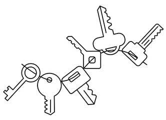 Bunch of keys. Vector line. Editable outline stroke.