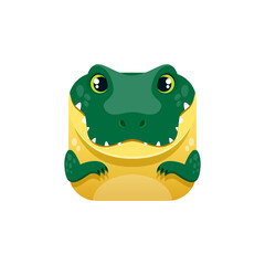 Cartoon crocodile kawaii square animal face, isolated vector alligator, african reptile character. Funny croc predator app button, icon element