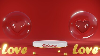 3D rendering of backdrop for displaying products for Valentine's Day red scene podium