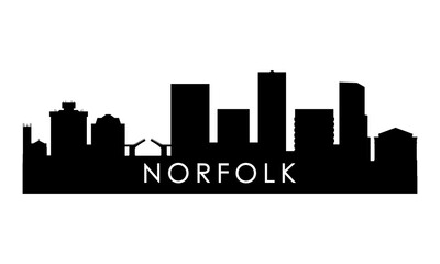 Norfolk skyline silhouette. Black Norfolk city design isolated on white background.