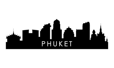 Phuket skyline silhouette. Black Phuket city design isolated on white background.