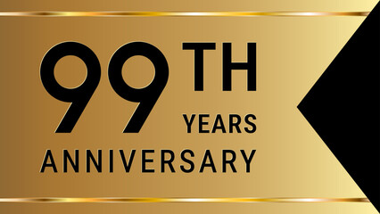 99th Anniversary. Anniversary template design with golden text and ribbon for birthday celebration event. Vector Template Illustration