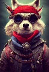 Fototapeta premium Portrait of a funny Pirate Wolf . Generative AI
