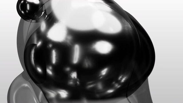 3d render motion design wallpaper abstract animation monochrome grey black gray art object on meta balls spheres glass liquid silver metal material transition deformation process on white background