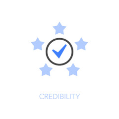 Obraz premium Simple visualised credibility icon symbol with a checkmark and five stars.