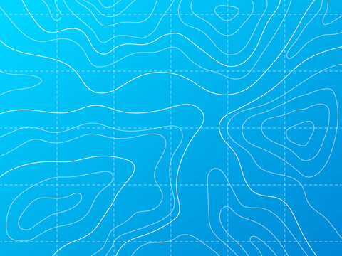 Ocean And Sea Line Contour Topographic Map. Abstract Blue Vector Background With Geographic Topology Structure And Water Depth Elevation. Topo Relief Territory Cartography With Curvy Wavy Lines