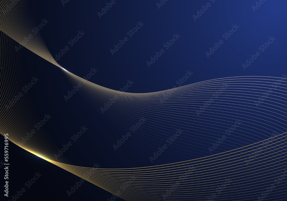 Poster abstract luxury golden line mesh pattern stripe on gradient blue template. simply style for template