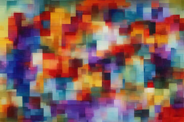 Watercolor background with many colorful squares objects . Generative AI
