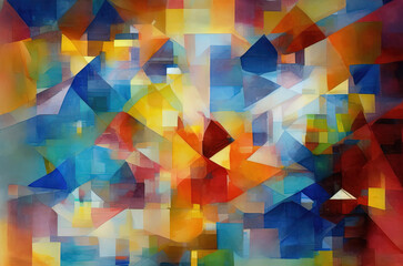 Watercolor background with many colorful squares objects . Generative AI