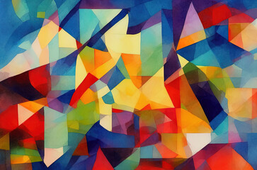 Watercolor background with many colorful squares objects . Generative AI