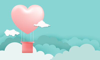 Love Happy Valentine's day background illustration. Beautiful Turquoise background with realistic big 
air balloon and cloud