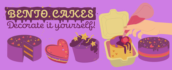 Korean Bento mini box cake. Horizontal poster.