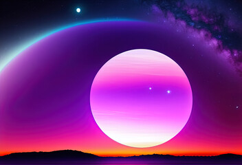 Fototapeta na wymiar purple afternoon sky with magic circle . Generative AI
