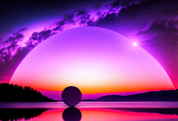 purple afternoon sky with magic circle . Generative AI