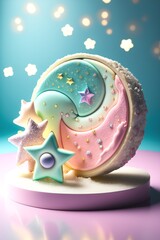 バースデーケーキ風の星柄バスボムのイラスト generative AI