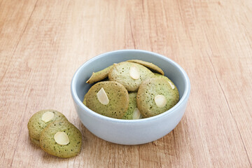 Matcha cookies with grated cheese topping, gluten free
