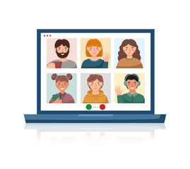 Fototapeta premium Online communication via the internet in a laptop - people-to-people calls