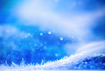 Close-up of blue snow with lots of snowflakes