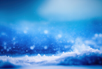 Naklejka na ściany i meble Close-up of blue snow with lots of snowflakes