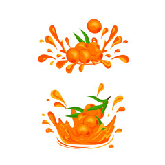 Sea-buckthorn. Juice and oil, splashing, drops. Vector set