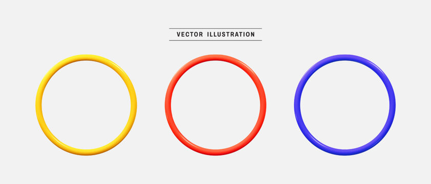 Colorful ring shape 3d icon set. realistic design elements collection. vector illustration in cartoon minimal style