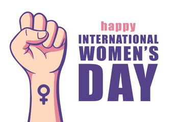 International womens day background poster design. Women day fist with text lettering vector illustration