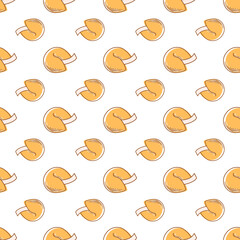 Chinese fortune cookies vector illustration. Chinese New year dessert prophecy cookie in doodle style.