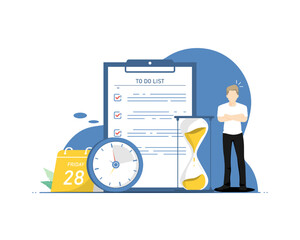 Planning to do list concept, Human standing with calendar timing, Digital marketing illustration.
