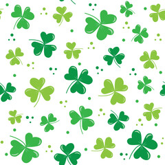 Clover leaf seamless pattern for St. Patrick's Day. Good for wrapping paper, wall paper, backgound and decoration.