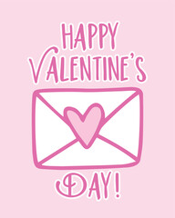Happy Valentine's Day - envelope with heart, isolated on pink backgound. Good for greeting card, poster, label, textile print and other gifts design.